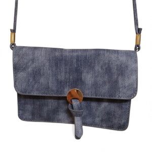 NWOT Ecosse Purse Small Blue Faux Leather Denim Look Handbag 3 Compartment Bag